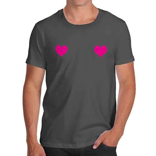Funny Mens T Shirts Fuchsia Love Hearts Men's T-Shirt X-Large Dark Grey