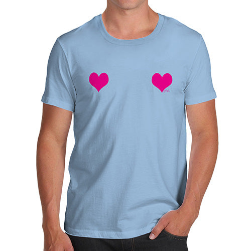 Novelty Tshirts Men Fuchsia Love Hearts Men's T-Shirt Large Sky Blue