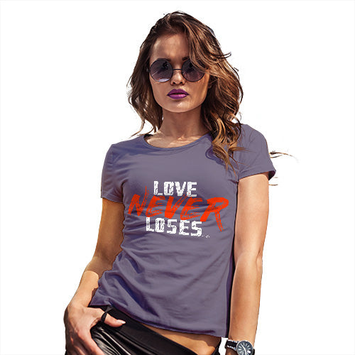 Funny T Shirts For Mom Love Never Loses Women's T-Shirt Medium Plum