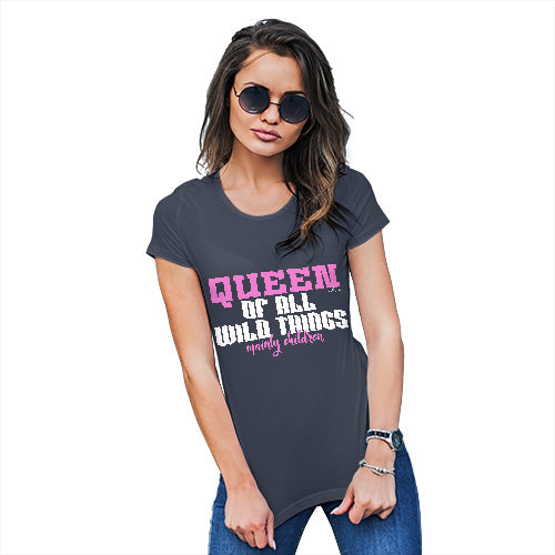 Funny Tshirts For Women Queen Of All Wild Things Women's T-Shirt Large Navy