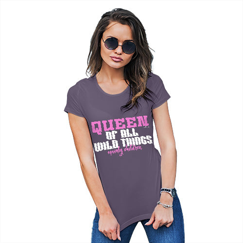 Funny T Shirts For Mum Queen Of All Wild Things Women's T-Shirt Medium Plum