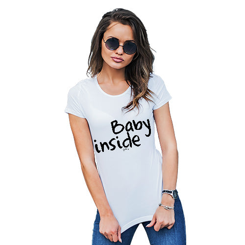 Womens Humor Novelty Graphic Funny T Shirt Baby Inside Women's T-Shirt Small White