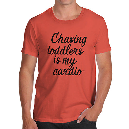 Funny Mens Tshirts Chasing Toddlers Is My Cardio Men's T-Shirt Small Orange