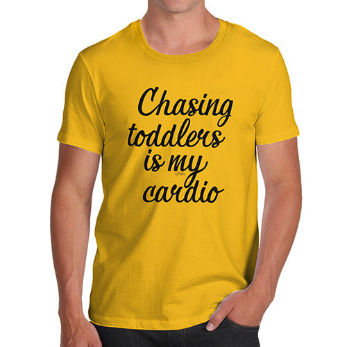 Funny Tee Shirts For Men Chasing Toddlers Is My Cardio Men's T-Shirt Small Yellow