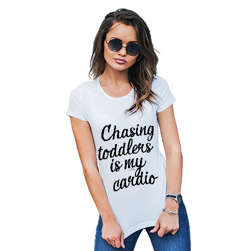 Novelty Tshirts Women Chasing Toddlers Is My Cardio Women's T-Shirt X-Large White