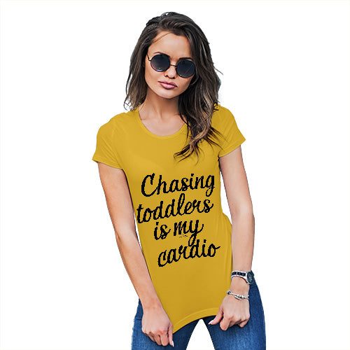 Womens Funny Tshirts Chasing Toddlers Is My Cardio Women's T-Shirt Medium Yellow