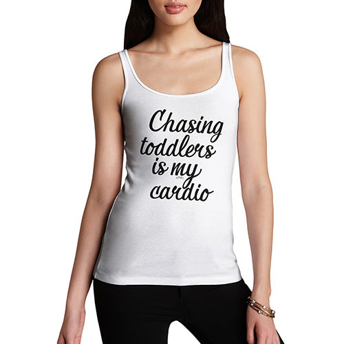 Womens Humor Novelty Graphic Funny Tank Top Chasing Toddlers Is My Cardio Women's Tank Top Medium White