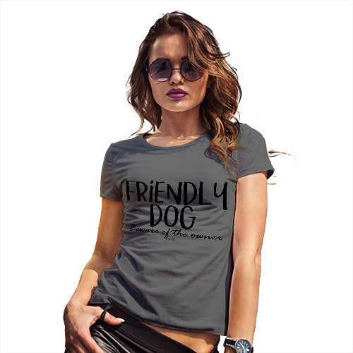 Womens Funny Tshirts Friendly Dog Women's T-Shirt X-Large Dark Grey