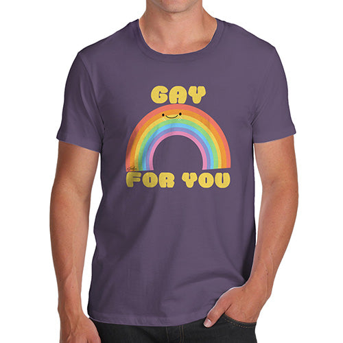 Mens T-Shirt Funny Geek Nerd Hilarious Joke Gay For You Rainbow Men's T-Shirt Large Plum