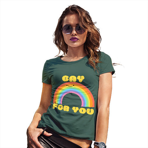 Womens Funny Sarcasm T Shirt Gay For You Rainbow Women's T-Shirt Medium Bottle Green