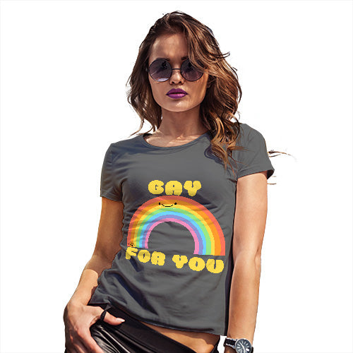 Womens T-Shirt Funny Geek Nerd Hilarious Joke Gay For You Rainbow Women's T-Shirt Small Dark Grey