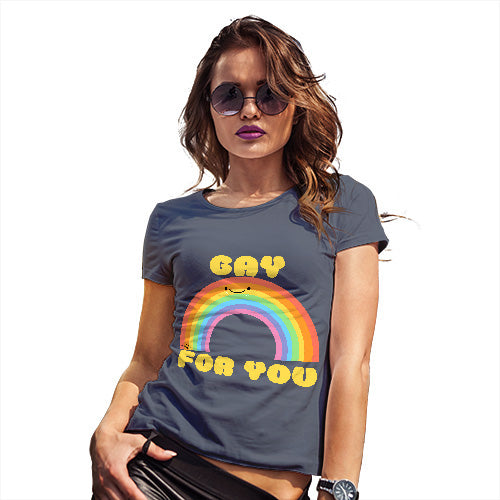 Womens Humor Novelty Graphic Funny T Shirt Gay For You Rainbow Women's T-Shirt X-Large Navy