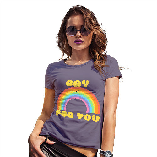 Womens T-Shirt Funny Geek Nerd Hilarious Joke Gay For You Rainbow Women's T-Shirt X-Large Plum
