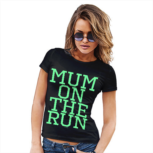 Womens Funny T Shirts Mum On The Run Women's T-Shirt X-Large Black