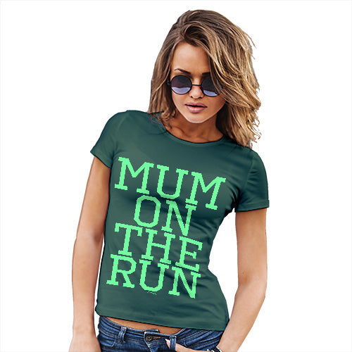 Womens Funny T Shirts Mum On The Run Women's T-Shirt X-Large Bottle Green