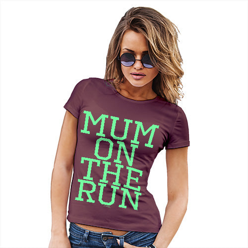 Funny T-Shirts For Women Sarcasm Mum On The Run Women's T-Shirt Large Burgundy
