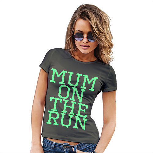 Funny T-Shirts For Women Mum On The Run Women's T-Shirt Large Khaki