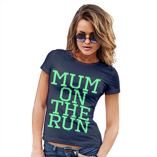 Funny Tshirts For Women Mum On The Run Women's T-Shirt Medium Navy