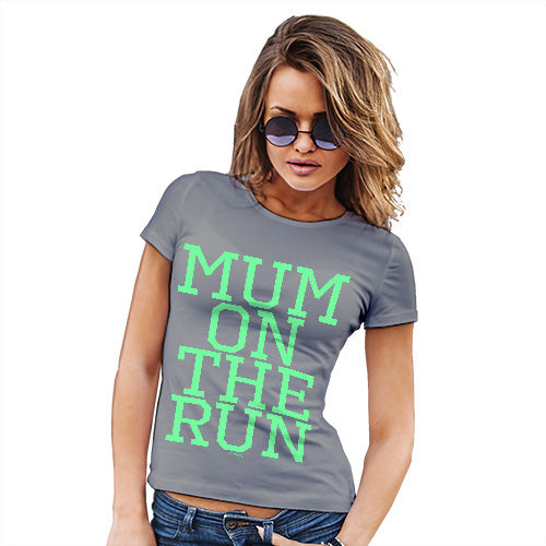 Womens T-Shirt Funny Geek Nerd Hilarious Joke Mum On The Run Women's T-Shirt X-Large Light Grey