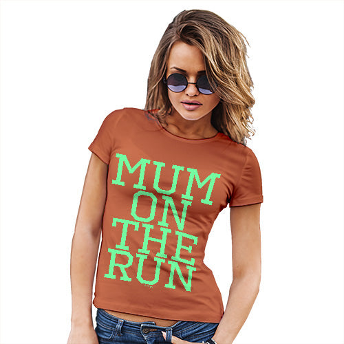 Funny Gifts For Women Mum On The Run Women's T-Shirt Large Orange