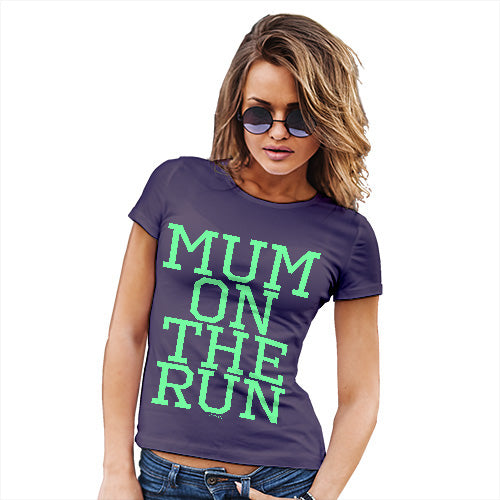 Womens Funny T Shirts Mum On The Run Women's T-Shirt Large Plum