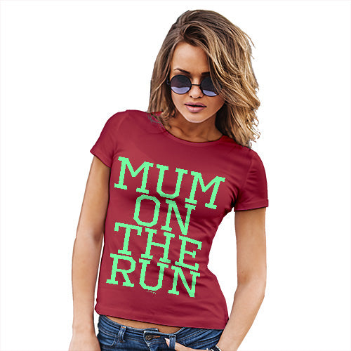 Funny T-Shirts For Women Sarcasm Mum On The Run Women's T-Shirt Large Red
