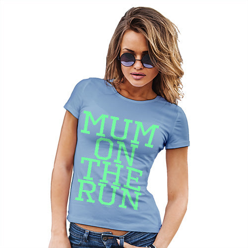Novelty Gifts For Women Mum On The Run Women's T-Shirt Medium Sky Blue