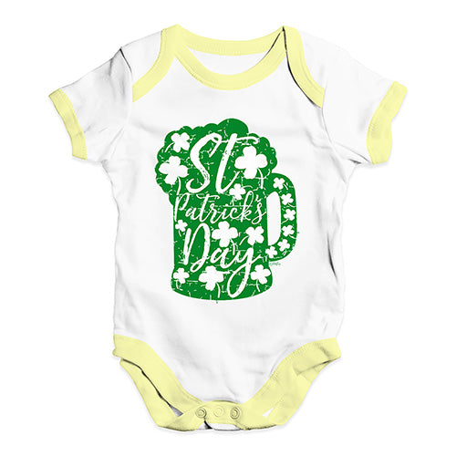 Cute Infant Bodysuit St Patrick's Day Tankard Baby Unisex Baby Grow Bodysuit 3-6 Months White Yellow Trim
