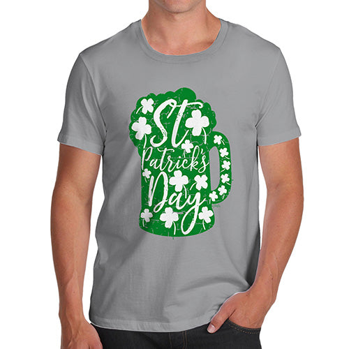 Funny Tee For Men St Patrick's Day Tankard Men's T-Shirt Medium Light Grey