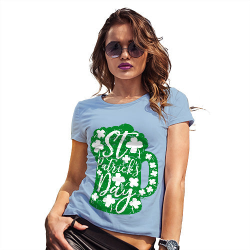 Womens Funny Sarcasm T Shirt St Patrick's Day Tankard Women's T-Shirt X-Large Sky Blue