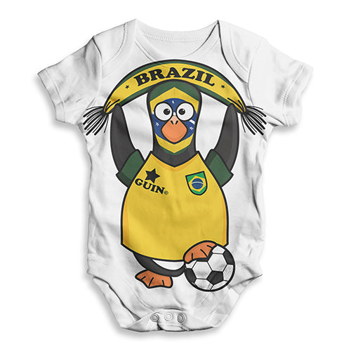 Brazil Guin Penguin Soccer Fan Baby Unisex ALL-OVER PRINT Baby Grow Bodysuit