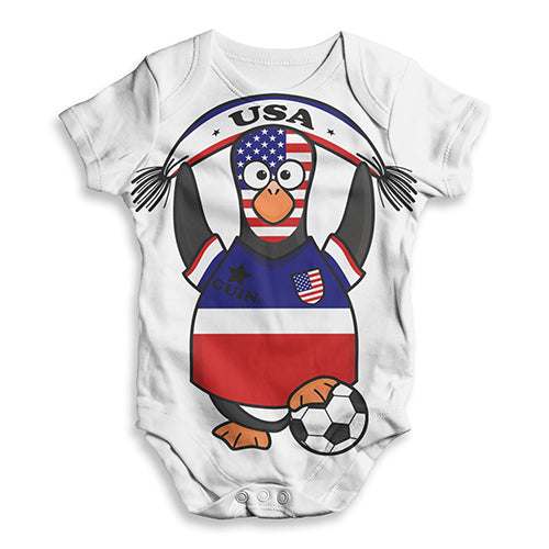 USA Guin Penguin Soccer Fan Baby Unisex ALL-OVER PRINT Baby Grow Bodysuit