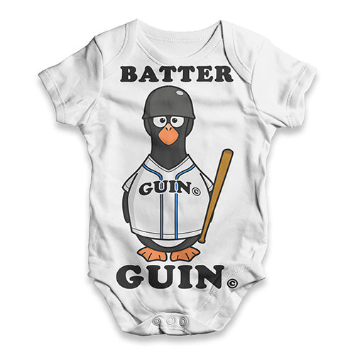 ALL-OVER PRINT Babygrow Baby Romper Baseball Batter Guin The Penguin Baby Unisex ALL-OVER PRINT Baby Grow Bodysuit 3-6 Months White