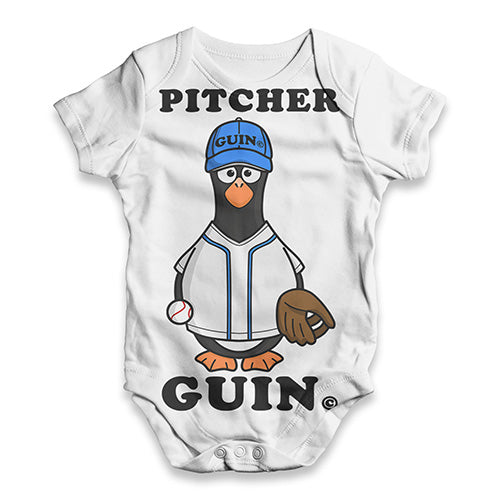 ALL-OVER PRINT Baby Bodysuit Baseball Pitcher Guin The Penguin Baby Unisex ALL-OVER PRINT Baby Grow Bodysuit Newborn White