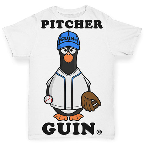 Funny Infant Baby Tshirts Baseball Pitcher Guin The Penguin Baby Toddler ALL-OVER PRINT Baby T-shirt 18-24 Months White