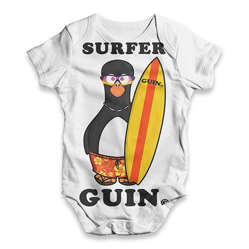 Funny Baby Bodysuits Guin The Penguin Surfer Baby Unisex ALL-OVER PRINT Baby Grow Bodysuit Newborn White