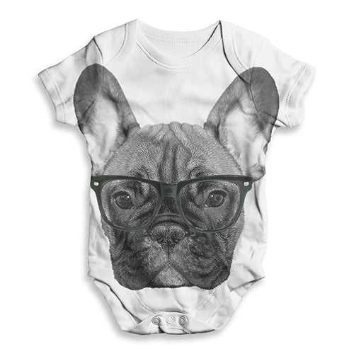 Hipster French Bulldog Nerdy Baby Unisex ALL-OVER PRINT Baby Grow Bodysuit
