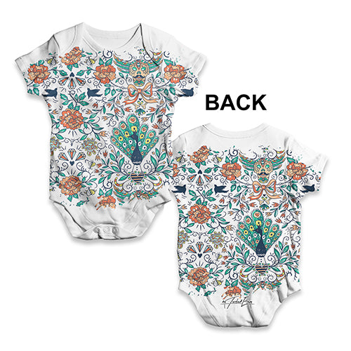 Peacock and Diamonds Pattern Baby Unisex ALL-OVER PRINT Baby Grow Bodysuit