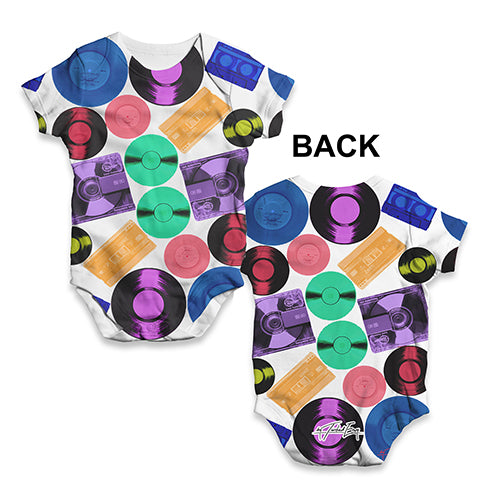 Retro CDs and Vinyl Baby Unisex ALL-OVER PRINT Baby Grow Bodysuit