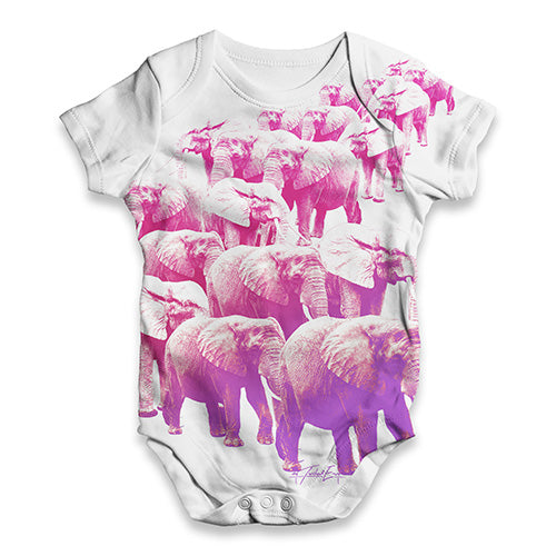 Pink Elephants On Parade Baby Unisex ALL-OVER PRINT Baby Grow Bodysuit
