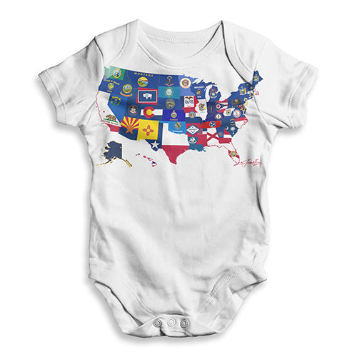 USA Map and State Flags Baby Unisex ALL-OVER PRINT Baby Grow Bodysuit