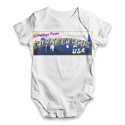 Greetings From Connecticut USA Baby Unisex ALL-OVER PRINT Baby Grow Bodysuit