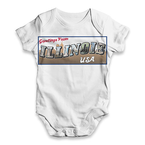 Greetings From Illinois Baby Unisex ALL-OVER PRINT Baby Grow Bodysuit
