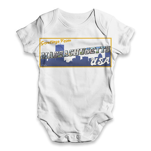 Greetings From Massachusetts USA Baby Unisex ALL-OVER PRINT Baby Grow Bodysuit