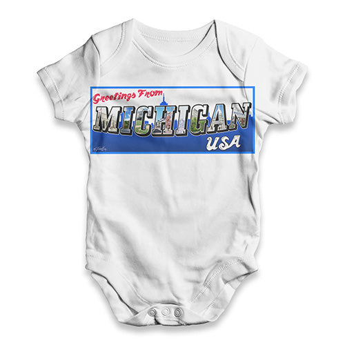 Greetings From Michigan USA Baby Unisex ALL-OVER PRINT Baby Grow Bodysuit