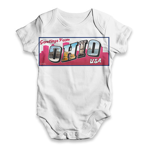Greetings From Ohio USA Baby Unisex ALL-OVER PRINT Baby Grow Bodysuit