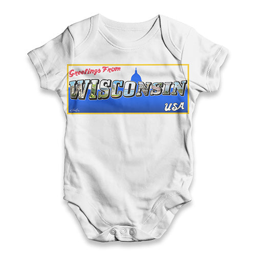 Greetings From Wisconsin USA Baby Unisex ALL-OVER PRINT Baby Grow Bodysuit