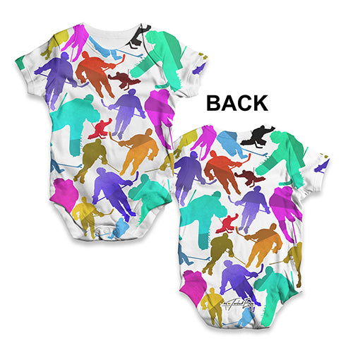 Ice Hockey Rainbow Silhouette Baby Unisex ALL-OVER PRINT Baby Grow Bodysuit