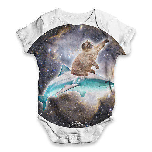 Cat Riding A Shark In Space Baby Unisex ALL-OVER PRINT Baby Grow Bodysuit