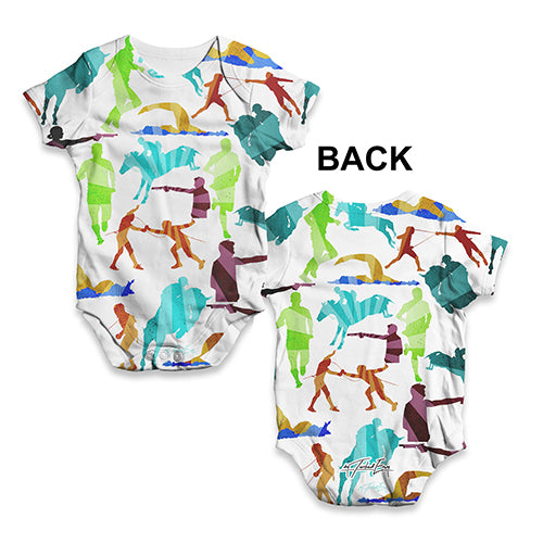 Baby Onesies Modern Pentathlon Rainbow Collage Baby Unisex ALL-OVER PRINT Baby Grow Bodysuit 0 - 3 Months White